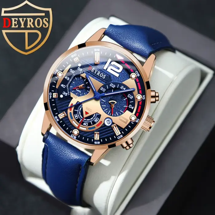 Montre-bracelet DEYROS élégante à quartz pour hommes avec calendrier complet pour occasions formelles et décontractées