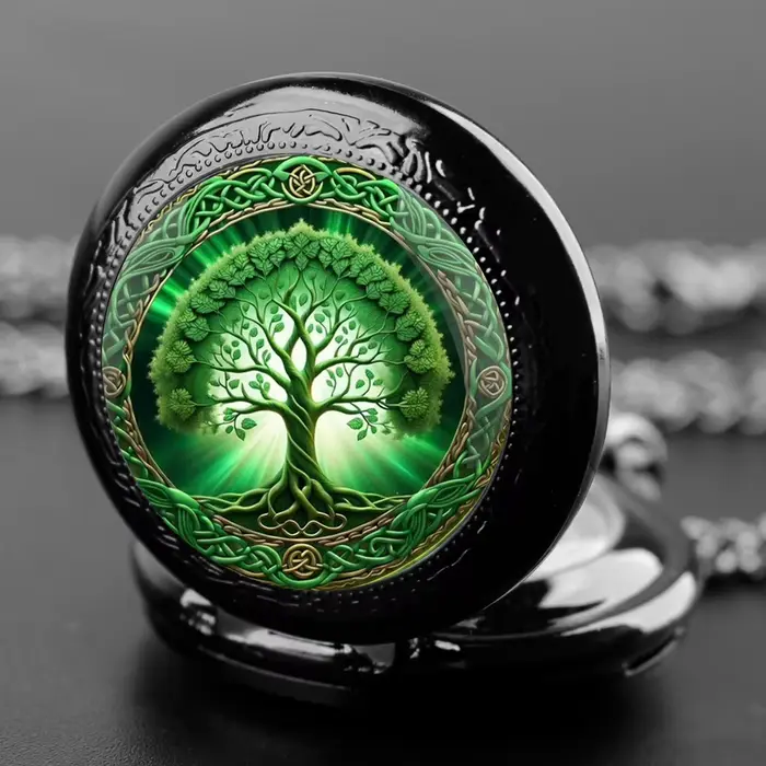 Montre de poche à quartz au design vintage arbre de vie