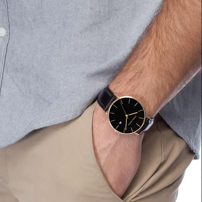 Montre homme à quartz 40mm VA VA VOOM résistante à l'eau avec bracelet en cuir pour occasions sportives et professionnelles