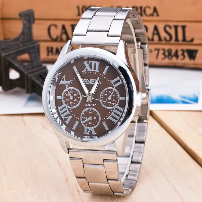 Montre genève à Quartz en acier inoxydable pour femmes