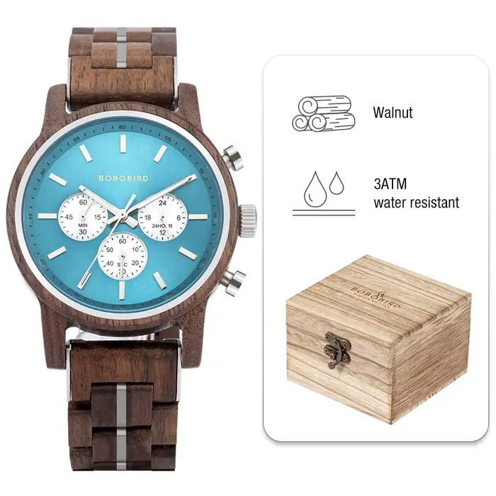 BOBO BIRD-Montre-bracelet en bois pour hommes, chronographe d'affaires, montre à quartz, degré d'eau