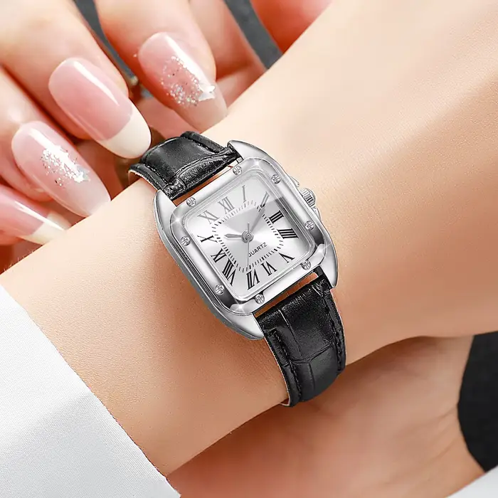 Mode carré femmes bracelet en cuir montres décontracté Roma cadran montre à Quartz pour dames horloge Relogio Feminino (sans boîte)