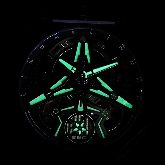 Montre automatique de chasse avec pentagramme rotatif et aiguilles lumineuses pour homme élégant et robuste occasions spéciales et quotidiennes