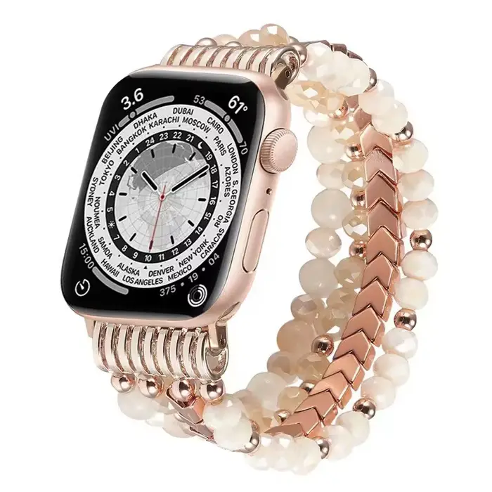 Bracelet élastique perlé fait main pour femme, compatible avec Apple Watch Band, 38mm, 40mm, 41mm, 4
