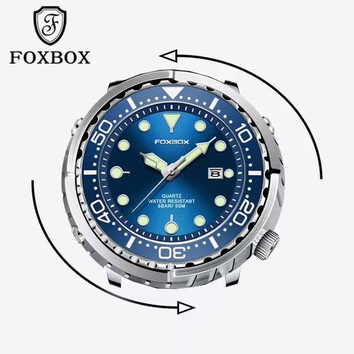 FOXBOX-Montre de plongée étanche pour homme, montre-bracelet à quartz, montres de sport, date, horlo