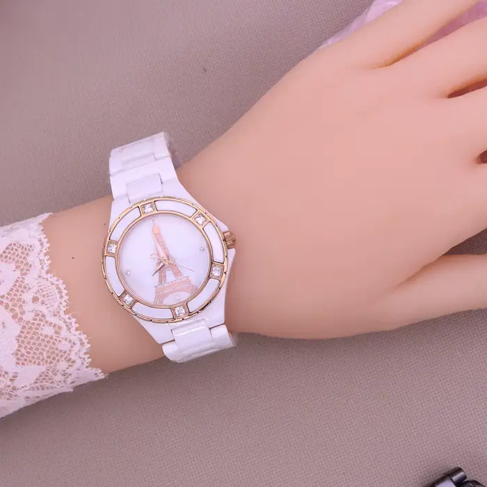 Montre en céramique pour femmes nacre quartz élégante mode bracelet cadeau occasion spéciale