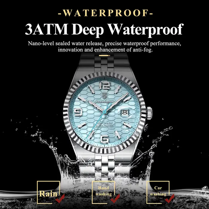 POEDAGAR haute qualité originale montre pour hommes étanche lumineux en acier inoxydable calendrier