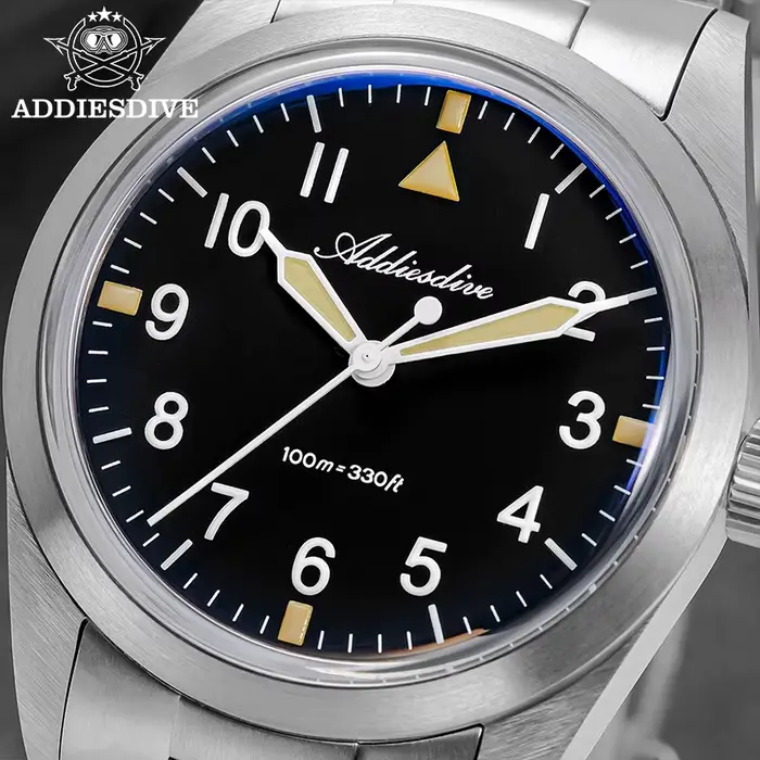 ADDIESDIVE 36mm AD2502 montre pour hommes 100M étanche en alliage de titane VH31 mouvement bulle miroir verre lumineux montres à Quartz