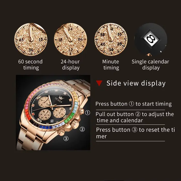 Montre homme OLEVS arc-en-ciel pierre précieuse lunette affichage date automatique résistante à l'eau occassions sport et élégance