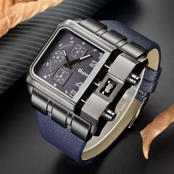 Montre Hip-Hop Oulm Style Urbain Bracelet en Cuir Tendance Élégante Pour Homme Occasions Spéciales