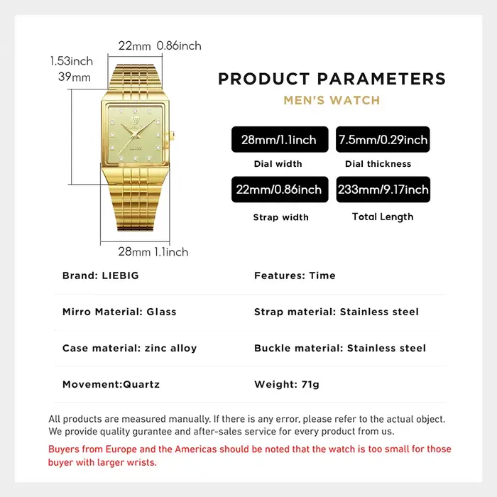 Montre en acier inoxydable Liebig 8808 résistante à l'eau avec affichage LED pour hommes et femmes occasions spéciales