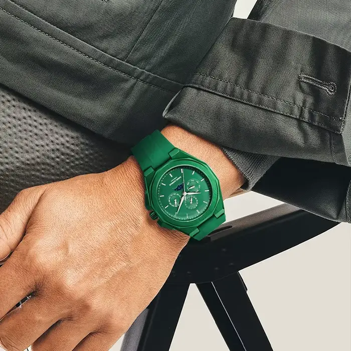 Montre Moonphase pour Hommes Montre-bracelet à Quartz Boîtier Acier Inoxydable Bracelet Silicone Occasions Spéciales Élégante Pour Hommes