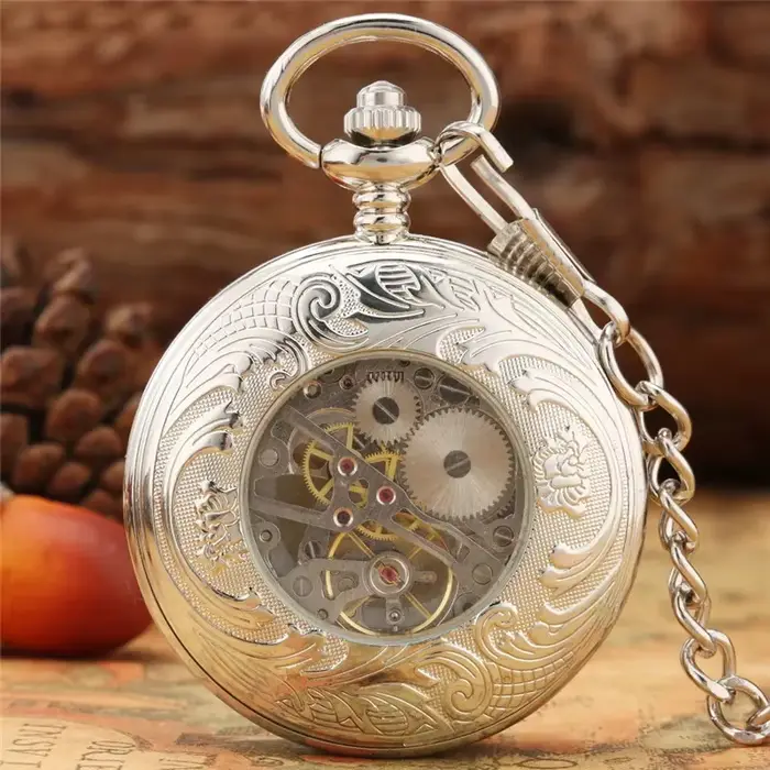 Montre de poche mécanique en argent pour hommes et femmes
