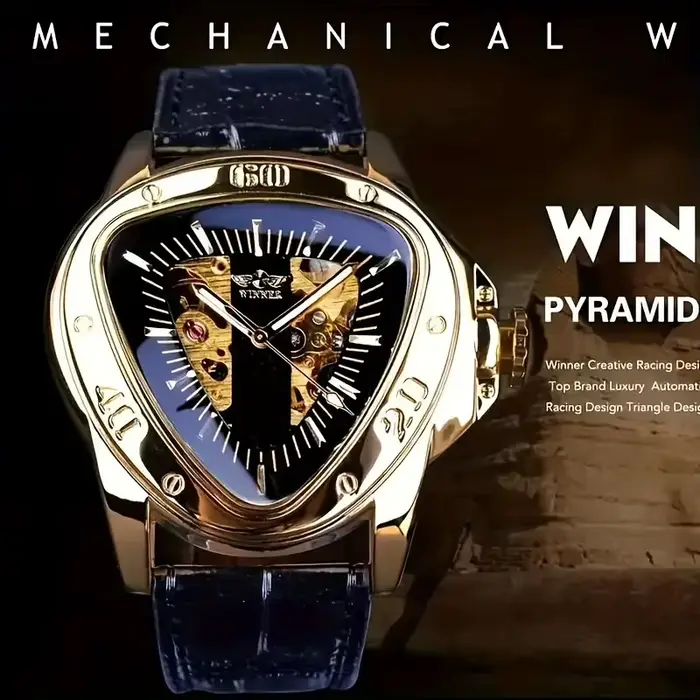 Montre pour homme squelette triangulaire dorée
