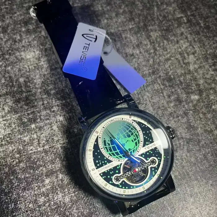 Montre pour Hommes TEVISE Mouvement Mécanique Automatique Lumineuse Mode Squelette Bracelet en Cuir Occasions Spéciales Elégance Intemporelle