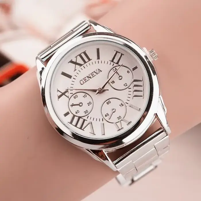Montre genève à Quartz en acier inoxydable pour femmes