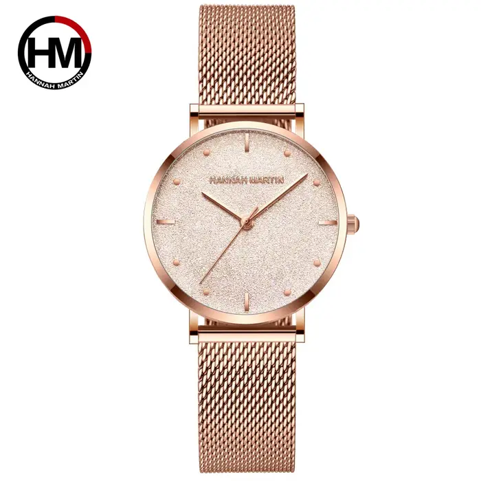 Montre de luxe pour femmes, cadran mat, mouvement à Quartz japonais, bracelet en maille d'acier inox