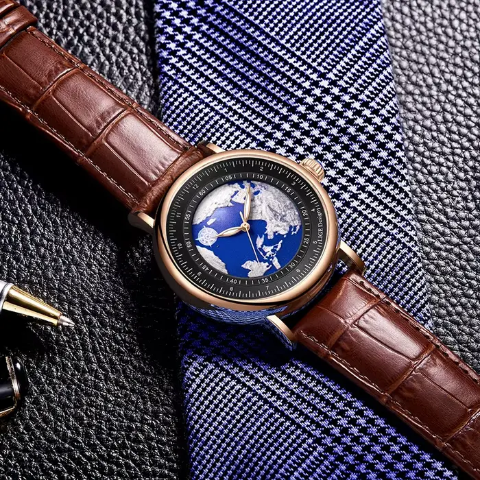 LIGETop-Montre-bracelet à quartz en cuir pour homme