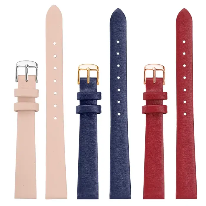 Bracelet en peau de vache pour femme avec fermoir papillon, adaptable à toutes les montres traditionnelles, couleur beige, blanc noir, bleu blanc, bleu rose, bleu clair, jaune argenté, mouve fumée, noir antique, noir blanc, noir jaune, noir gris, rouge noir, vert bleu, violet vert, blanc argenté