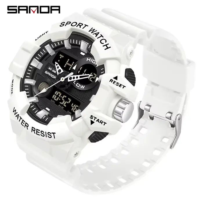 SANDA blanc sport hommes montres haut de gamme de luxe militaire montre à Quartz étanche