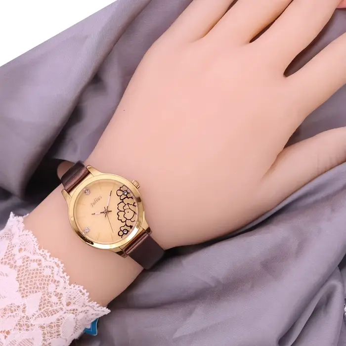 Montre en Cuir group pour Femme, Nacre, Quatre Feuilles, Everver, Julius, Mode, Heures, Bracelet, Cadeau d'Anniversaire pour Fille, Sans Boîte