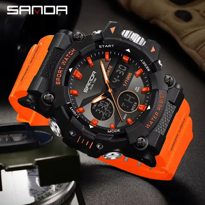 SANDA montre de sport pour hommes femmes Quartz numérique double affichage montres résistant aux chocs à l'eau Camping montre-bracelet 5M 6225