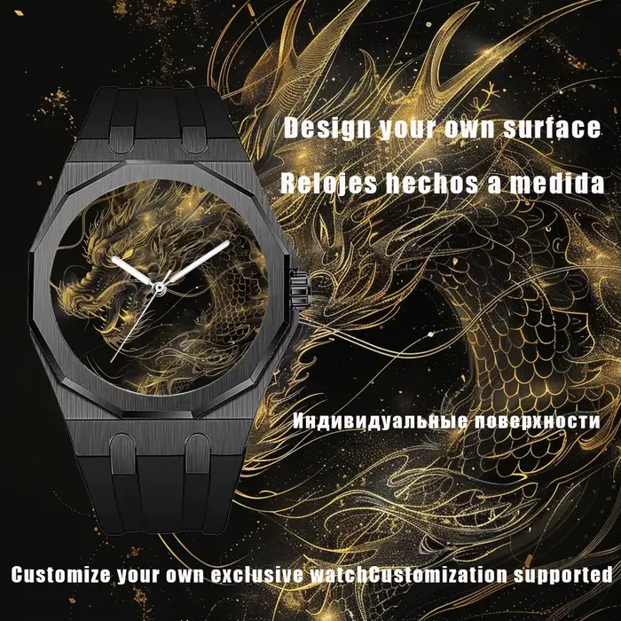 Montre en quartz personnalisée octogonale noire gravure personnalisée pour hommes résistante à l'eau cadeau festif occasions spéciales