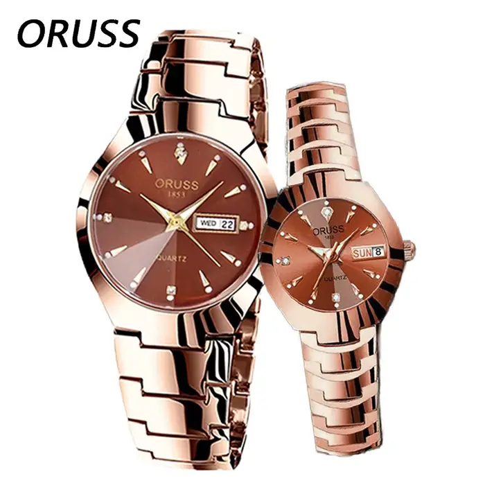 Montre de couple à quartz étanche pour hommes et femmes