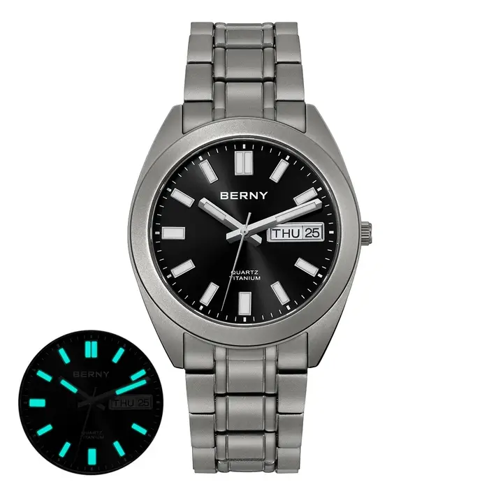 Montre en titane BERNY sportive avec verre saphir étanche pour homme occasions spéciales et activités quotidiennes