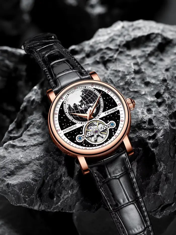 Montre pour Hommes TEVISE Mouvement Mécanique Automatique Lumineuse Mode Squelette Bracelet en Cuir Occasions Spéciales Elégance Intemporelle