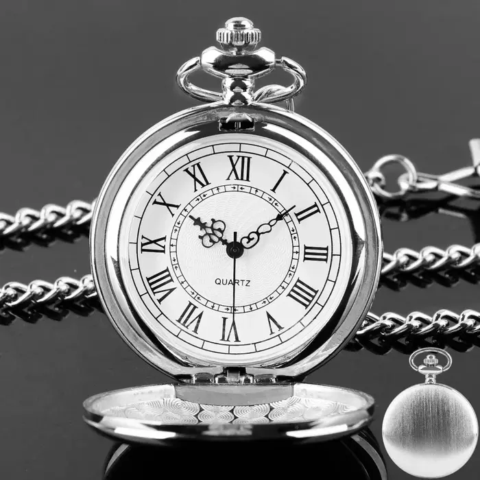 Montre de poche en argent lisse de luxe RUNERR avec chaîne unisexe pour hommes et femmes occasions spéciales