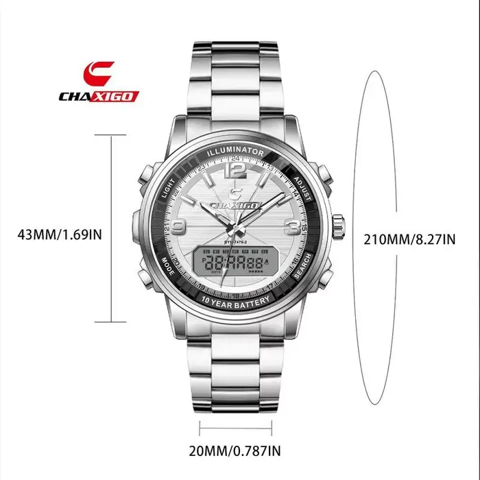 Montre-bracelet multifonctionnelle CHAXIGO avec affichage analogique-numérique pour homme, résistante à l'eau, idéale pour affaires et sport