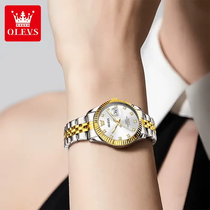 Montre pour femmes OLEVS 3705 haute dureté miroir diamant échelle luxe quartz résistante à l'eau bracelet en acier inoxydable pour diverses occasions