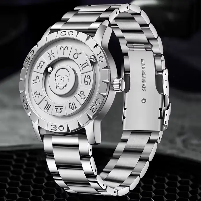 Montre de luxe à crâne pour homme, quartz, résistance à l'eau, style fashion et casual, fermeture pliant sécurisée, multiple couleurs disponibles