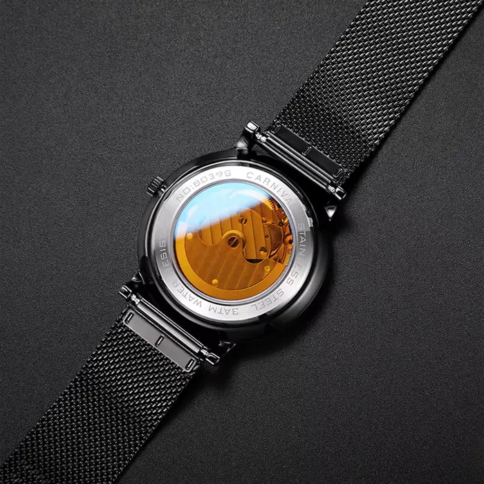 Carnaval marque montres de luxe pour hommes mode étanche en acier inoxydable calendrier automatique mécanique