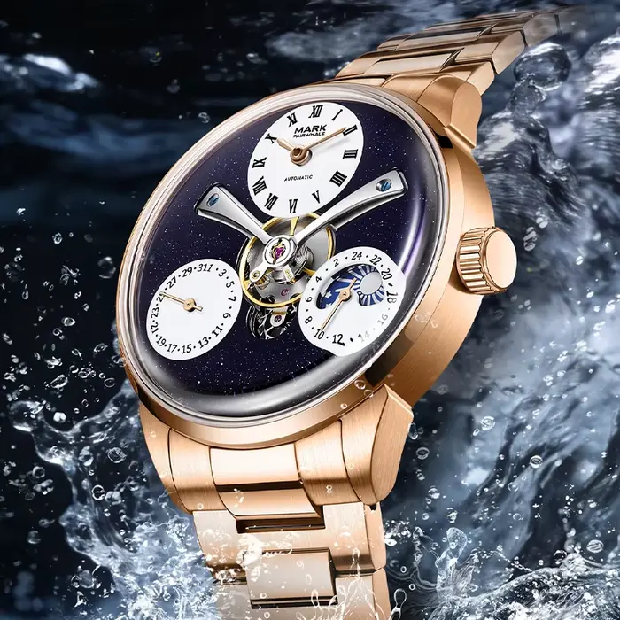 Montre Mécanique Automatique de Luxe pour Homme avec Mouvement Apparent et Indication des Phases Lunaires Occasions Spéciales Affaires