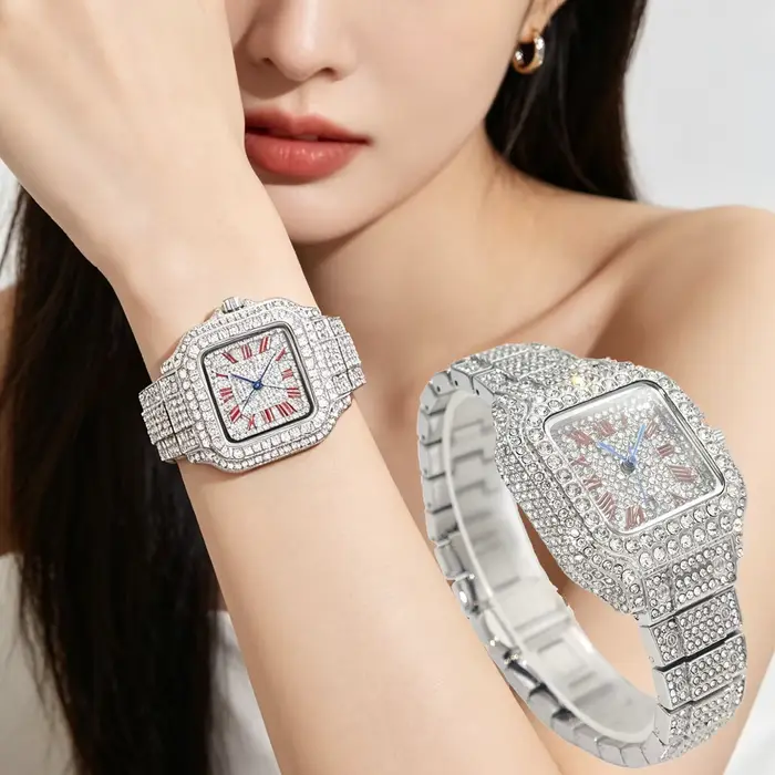 Montre carrée UNIGUET entièrement sertie de diamants pour femme