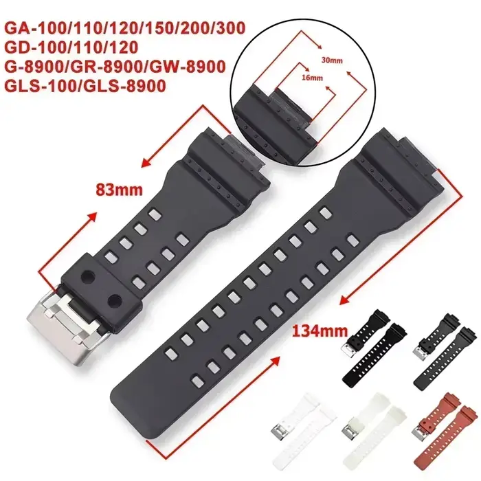 Bracelet en silicone 16mm pour Casio G-Shock GA-100 110 120 150 200 300 GD-100 110 120 G-8900 GLS-100 occasions spéciales femmes hommes