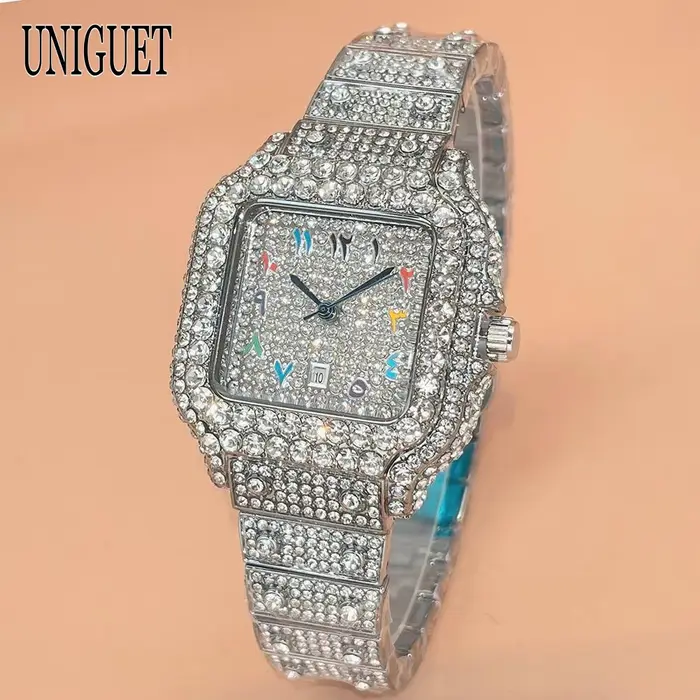 Montre UNIGUET en diamant pour femme, élégante, sertie de pierres brillantes, bijoux, horloge, mode