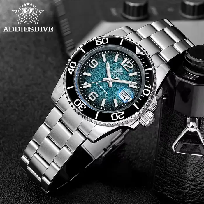 ADDIESDIVE 48mm montre de plongée mode dégradé couleur lunette rotative montres à Quartz lumineux 200m étanche en acier