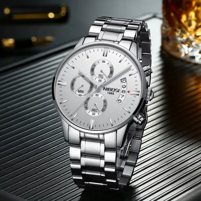 Montre NIBOSI Luxe Hommes Acier Inoxydable Chronographe Résistante à L'eau Occasions Spéciales