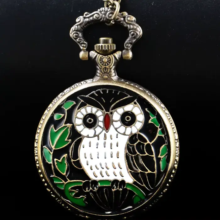 Montre de poche à Quartz en Bronze coloré hibou 3D Vintage et Steampunk pour femmes et hommes pour cadeaux d'anniversaire et de Noël