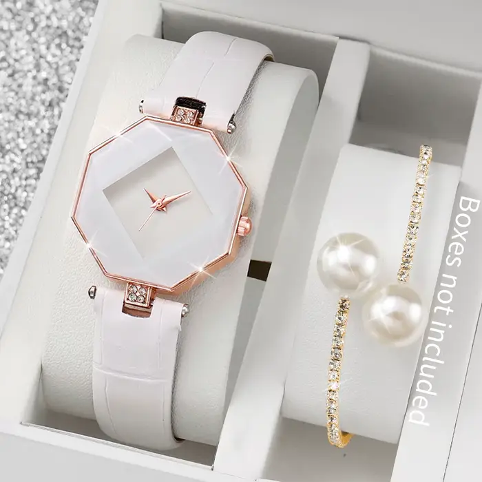 2 pièces mode femmes montres bracelet en cuir décontracté analogique montre à Quartz perles