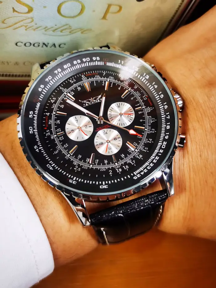 JARAGAR pilote montre automatique pour hommes militaire multifonction sous-cadrans montres mécaniques Top marque de luxe bracelet en cuir horloge