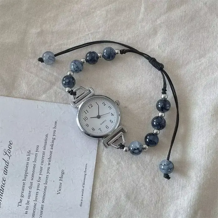 Mode Bracelet perlé montre Bracelet réglable pendentif montre à Quartz montre-Bracelet femmes filles