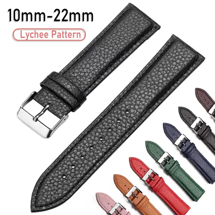 Bracelet de montre en cuir grainé litchi 10/12/14/16/18/20/22mm à dégagement rapide
