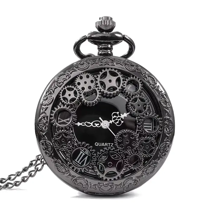 Montre de poche créative en quartz à engrenages ajourés sculptés