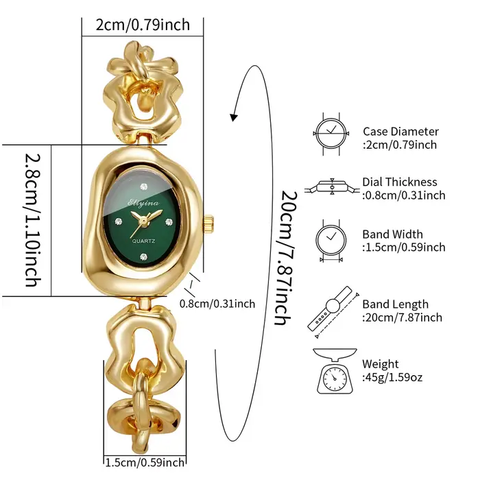 Montre à quartz pour femmes élégante cadran vert bracelet chaîne dorée occasion spéciale femmes