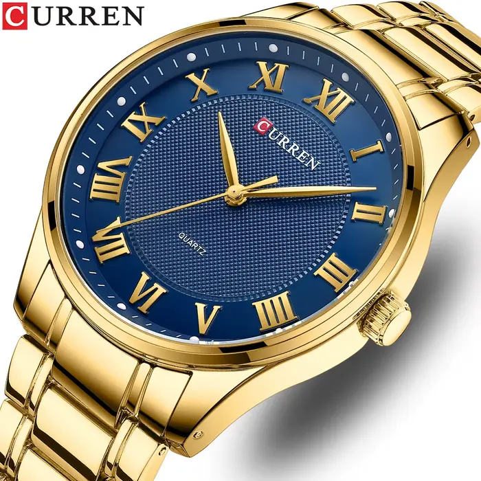 CURREN or montre pour hommes haut de gamme de luxe or Quartz acier inoxydable étanche affaires mode Simple