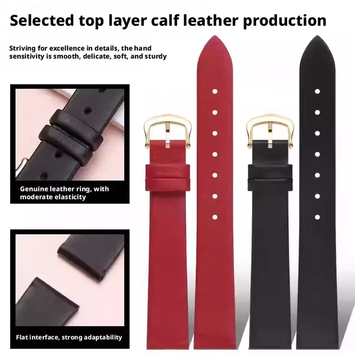 Bracelet de montre universel en cuir véritable à rayures satinées